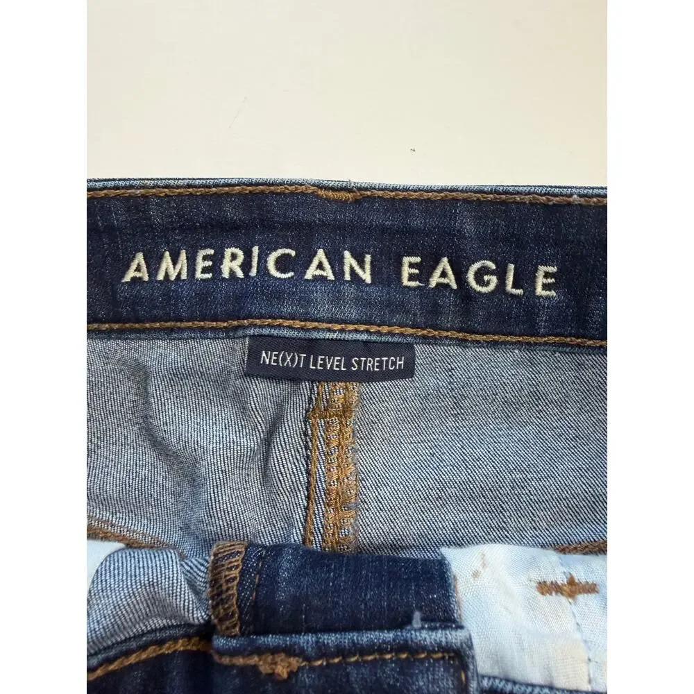 American Eagle Womens Sz 6 Dark Wash High Rise Shortie Raw Hem Denim Jean Shorts